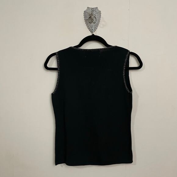 Vintage S 1990s tank top beaded sequin evening party cocktail black silver - Picture 5 of 7